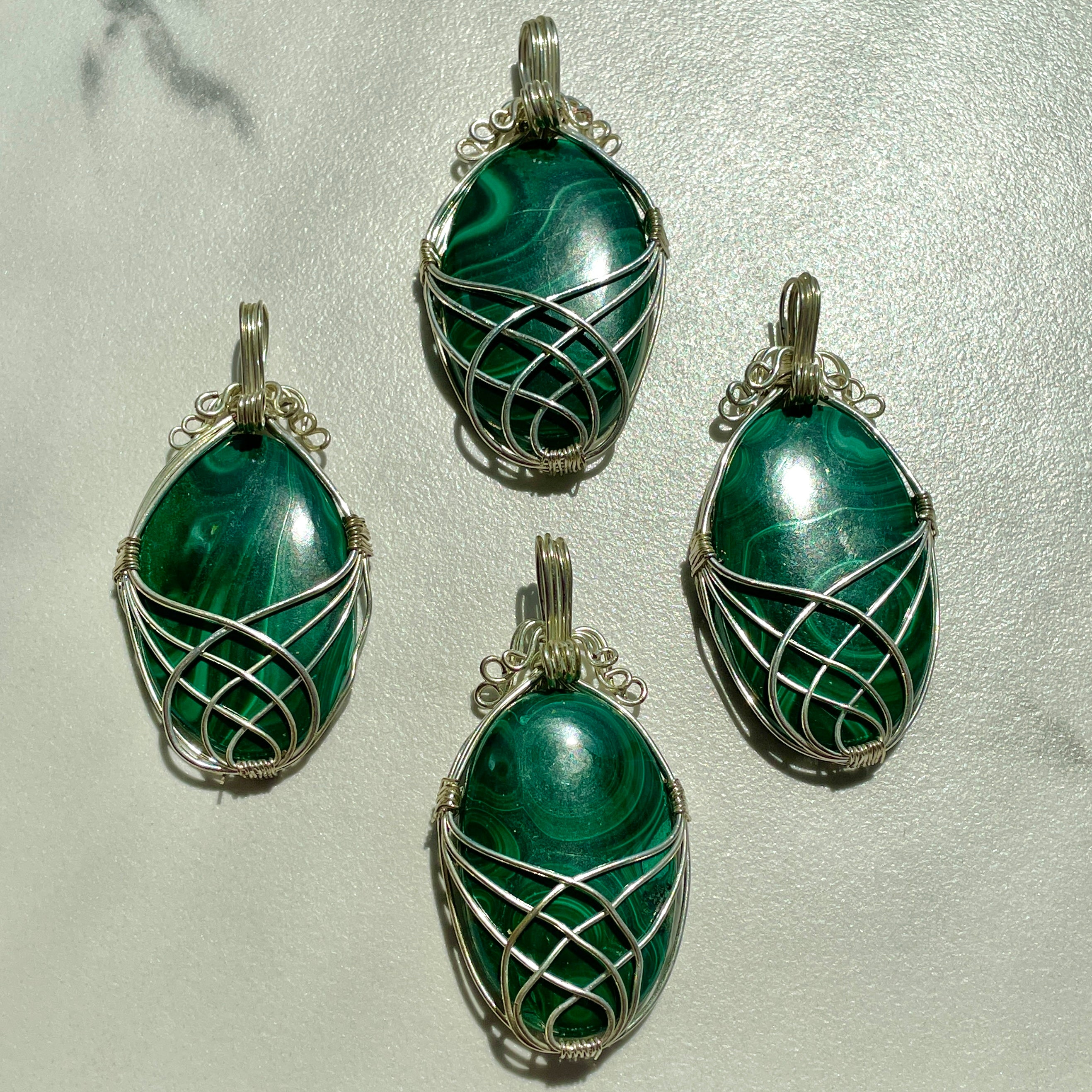 Malachite Wire Wrapped Cabochon Pendant Oval Malachite Wire Wrapped Cabochon Pendant Oval